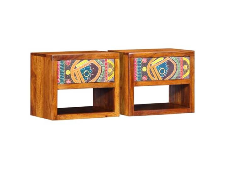 Fisinber Nachttisch 2er Set Wandmontage Akazie Massivholz Braun 40x35x35 cm Platzsparende Hängenachttische aus echtem Akazienholz bringen Ordnung und rustikalen Charme in dein Schlafzimmer.