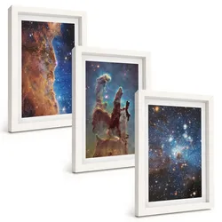 BILDER SET 3er Set - 20x30 cm Weißer Rahmen - Weltraumlandschaften von Galaxien