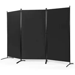 COSTWAY Raumteiler mit verstellbaren Untersetzern, Trennwand Paravent Wand Sichtschutz Wandschirm (Schwarz, 3-teiliger)