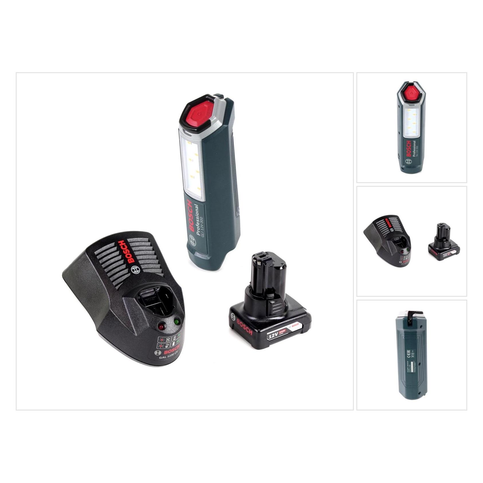 Bosch Professional GLI 12V-300 Akku Lampe + 1x GBA 12V 6,0 Ah Akku + GAL 1230 Ladegerät (300 lm) (06014A1000)