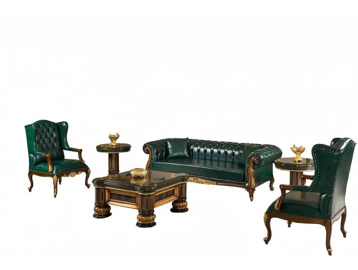 Xlmoebel Polstergarnitur Chesterfield Ledersofa in elegantem Grünton mit Couchtisch, (Polstergarnitur, 6-tlg., 6-teilig Chesterfield Garnitur, grün), Made in Europa