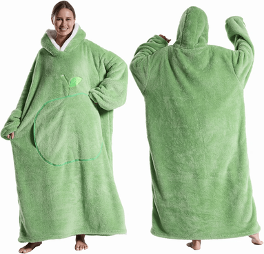 Inspire Essentials CozyWrap Extra Long Hooded Blanket With Sleeves Ultra Soft Winter Wearable Throw green