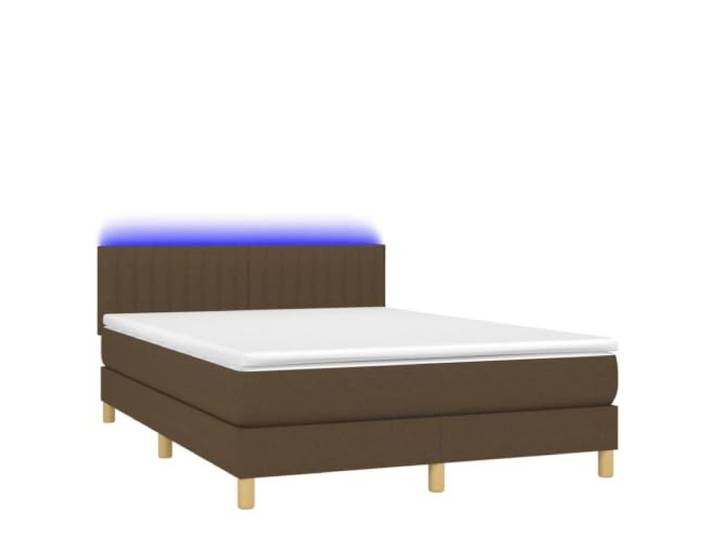 KKgypkn Boxspringbett Stoff Dunkelbraun mit LED Beleuchtung 140x190 cm inklusive Matratze und Taschenfederkern