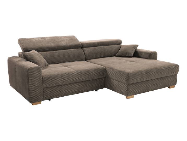 Ecksofa Cord elektrisch ausfahrbar taupe 277 cm - SLIDER