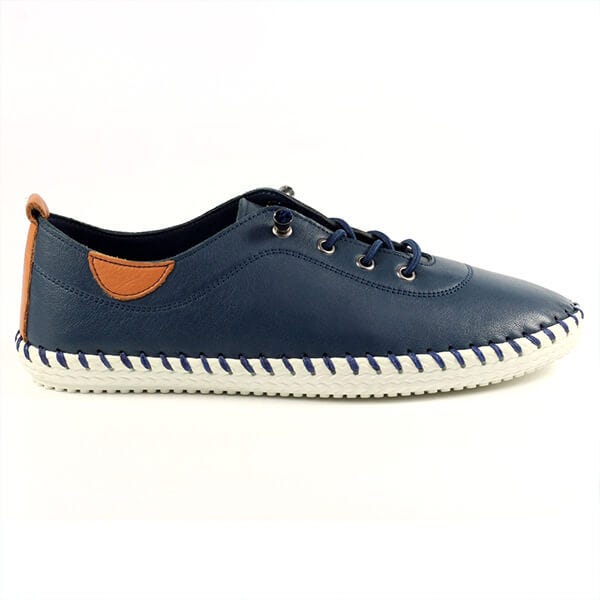 Lunar St Ives Navy Leather Plimsolls