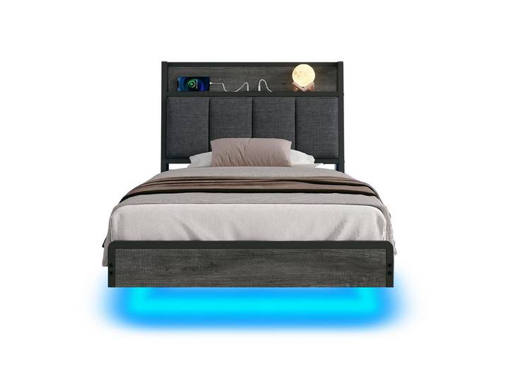 KIMENICH Polsterbett mit USB Ladefunktion und LED-Beleuchtung, Schwebender visueller Effekt (1-tlg., Ohne Matratze), Jugendbett Bettgestell 90x200cm