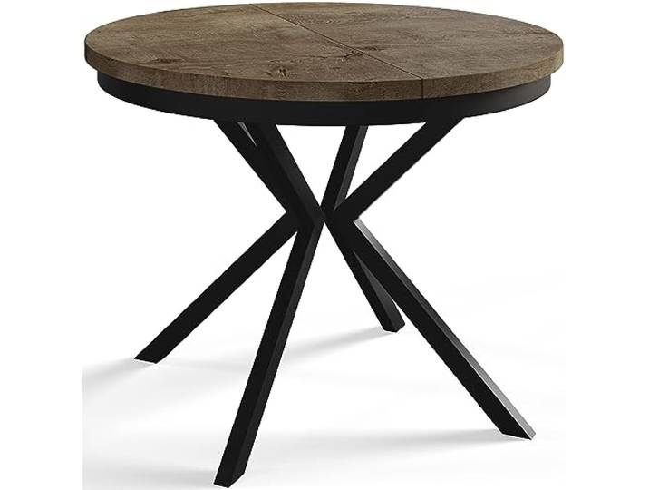 Esszimmertisch BERGO, Durchmesser: 120-200 cm, Lefkas, Schwarz Beine Runder Tisch, Ausziehbarer Tisch, Wohnzimmertisch mit Metallbeinen