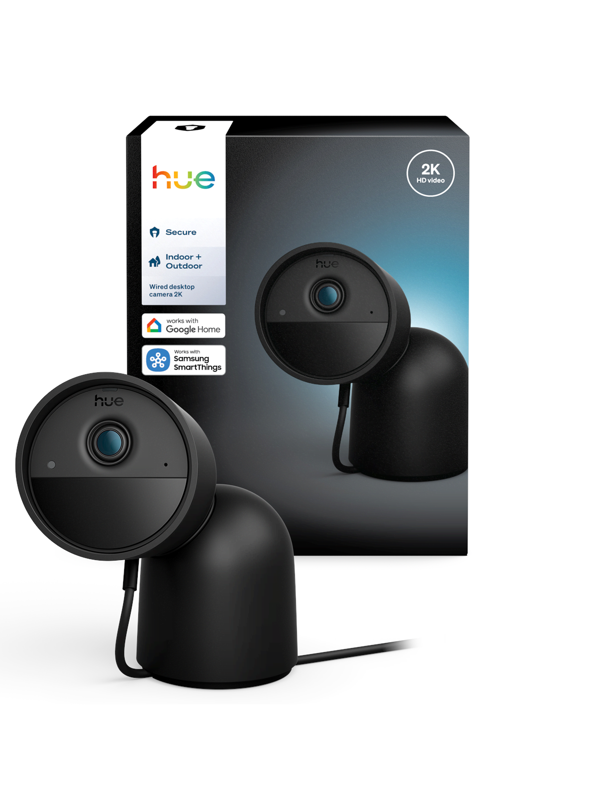 Philips Hue Secure 2K wired camera with desktop stand - black