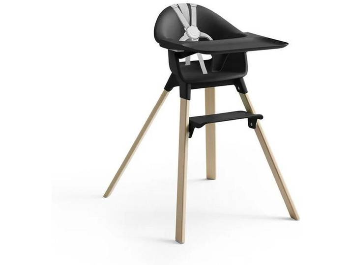 Stokke Hochstuhl Clikk, Naturfarben, Schwarz, Holz, Kunststoff, Buche, Hartholz, 56x82.5x69 cm, Fußstütze verstellbar, Essbrett abnehmbar, 5-Punkt-Gurt, Snacktablett, Holzmöbel, Sitzgelegenheiten Holz, Hochstühle und Tischsitze Holz