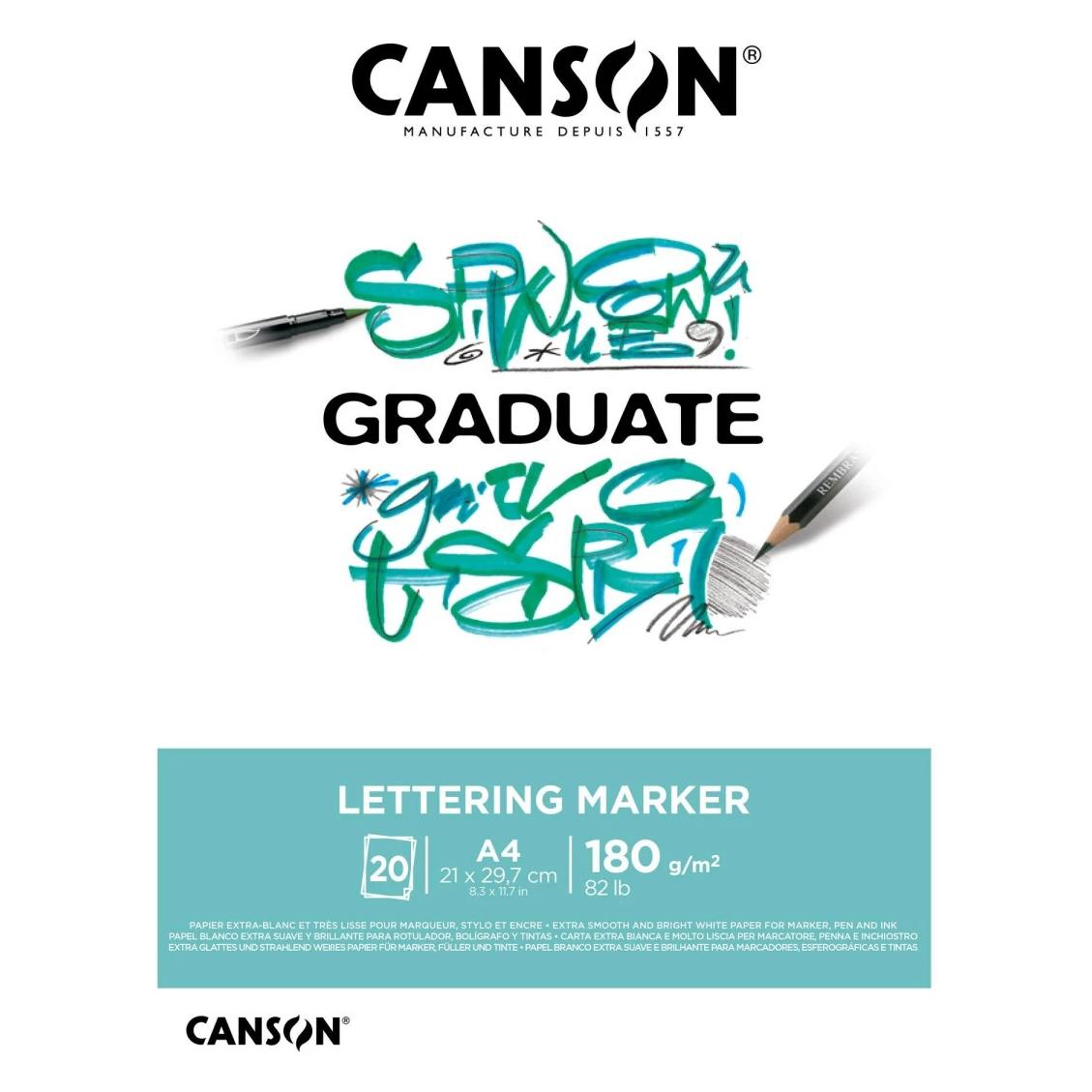 Canson Studienblock GRADUATE LETTERING MARKER, DIN A4 (A4, Blanko, Weicher Einband) (C31250P026)