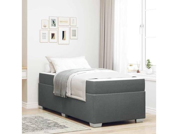 Atmungsaktiver Stoffbezug Modernes Design Bettgestell Grau 90 x 190 cm Bettrahmen mit Matratze Dunkelgrau 90x190 cm Stoff Einzelbettgestell mit Taschenfederkern Matratze und Lattenrost für