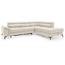 Ecksofa Mocca Leder Weiß Elfenbein