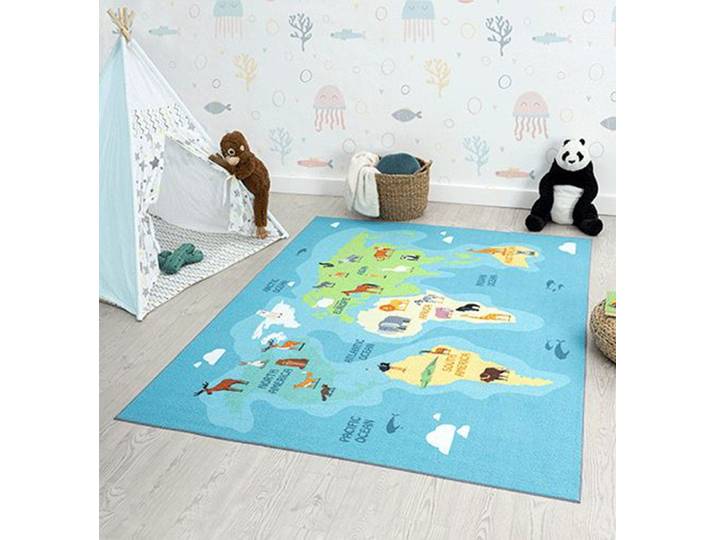 Teppich THE CARPET Happy Life , blau, B:160cm H:4mm L:220cm, Polyester, Teppiche, Teppich, Life Kinderzimmer Teppich Spielteppich pflegeleicht