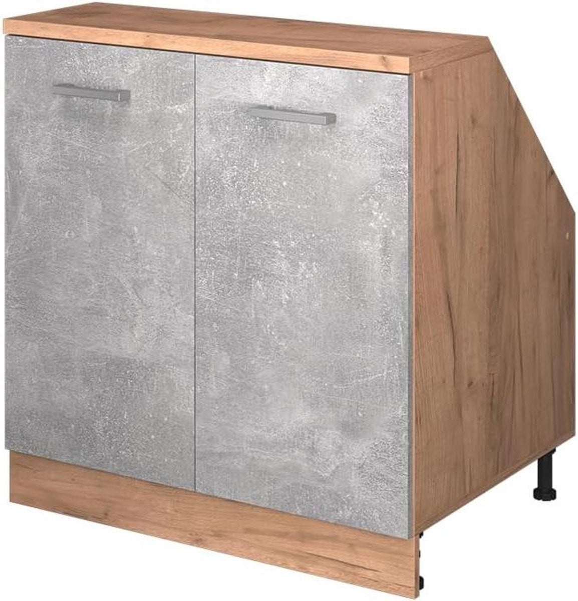 Keukenkast met schuine wand voor onder een schuine wand, betonlook, Breedte: 80 cm