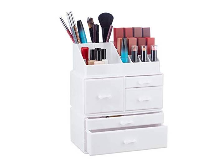 Relaxdays Organisateur cosmétiques 3 Parties boîte Rangement Maquillage Make up 21 Compartiments Acrylique\, Blanc