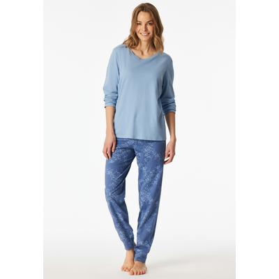 Schlafanzug UNCOVER BY SCHIESSER "Uncover Nightwear", Damen, Gr. 36, blau (805, blau), Single Jersey, Obermaterial: 100% Baumwolle, bequem lang, Rundhals, Homewear-Sets Schlafanzug, Baumwolle, Single Jersey-Qulität, langärmelig, bequem, atmungsaktiv