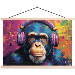 POSTER MIT MAGNETLEISTEN Graffiti - Schimpanse - Straßenkunst - Kopfhörer - Affe Wandbilder 60x40 cm