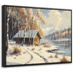 LEINWAND Bilder mit Rahmen - Winter - Schnee - Zuhause - Natur - 40x30