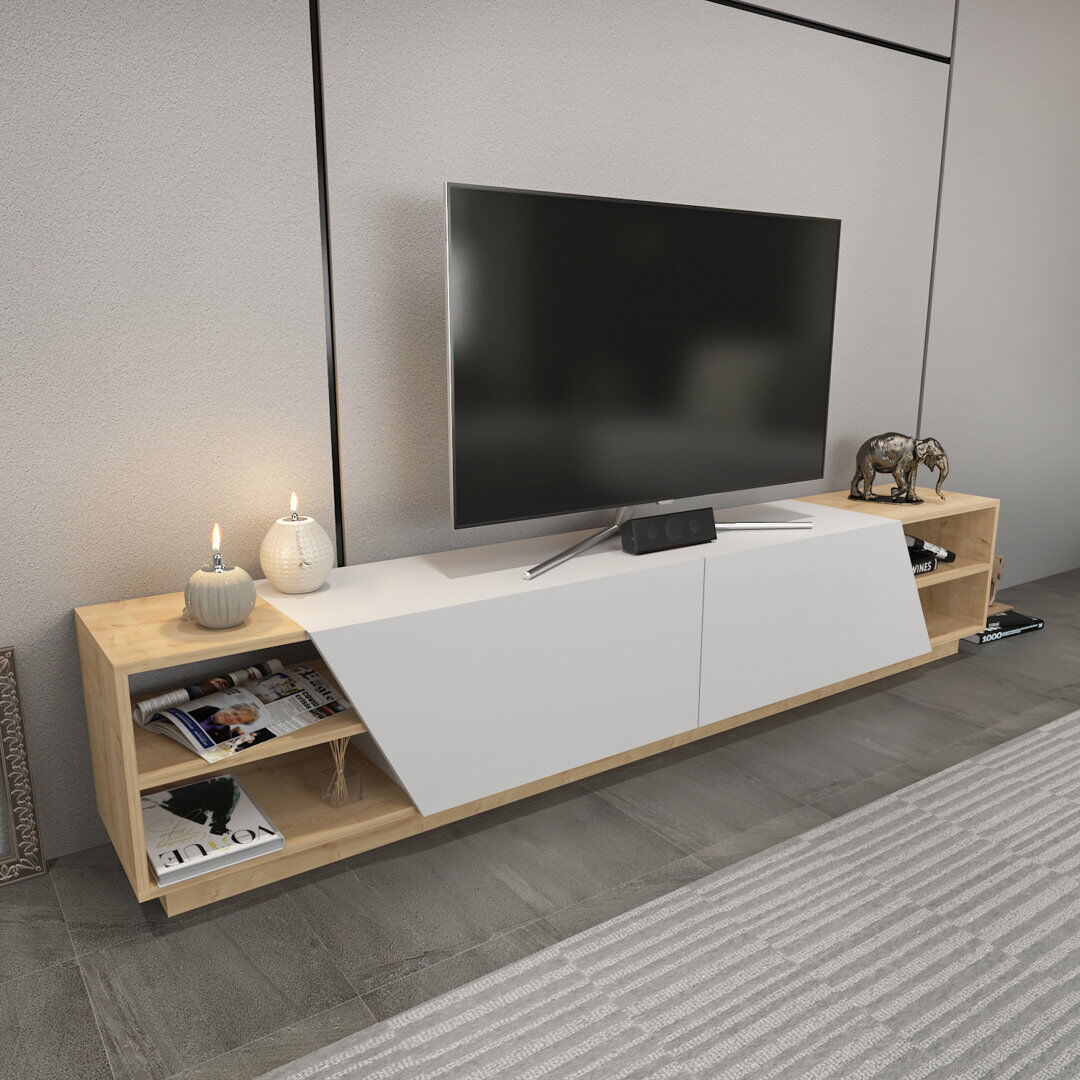 Brayden Studio Chambly TV Stand for TVs up to 88" White/Sapphire 88"