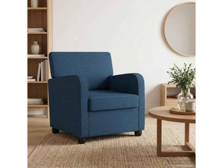 Stoffsessel Blau mit Armlehnen und Holz-Metall-Rahmen 100 % Polyester,weiche Polsterung,Kunststofffüße,Lesesessel,Wohnzimmer,Schlafzimmer