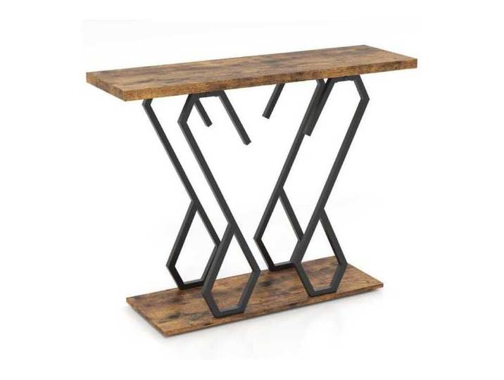 Table console avec plateau aspect marbre pieds réglables et kit anti-basculement pour entrée salon