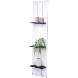 Wandregal MCW-C92, Wandpaneel Holzregal Regal, 3 Ebenen 150x33x13cm Massivholz Vintage ~ weiß/dunkelgrau shabby