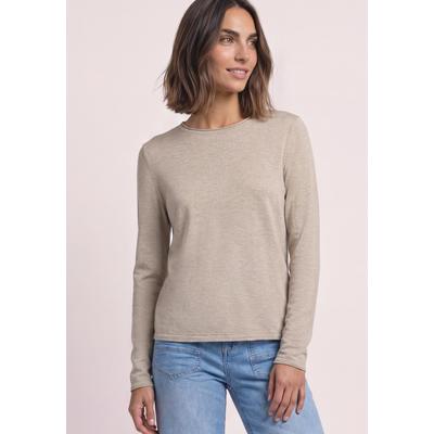 Rundhalspullover STREET ONE, Damen, Gr. 38, beige (clay sand meliert), Web, 60% Viskose, 40% Baumwolle, unifarben, comfort fit normal, Rundhals, Rollsaum, Pullover Rundhalspullover, mit Rundhalsausschnitt