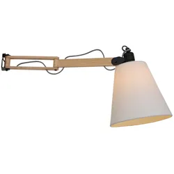 Mexlite Wandleuchte DION, E27, mit Gelenkarm + Schnurschalter, Birkenholz natur / schwarz matt / Schirm weiß STE-8853BE