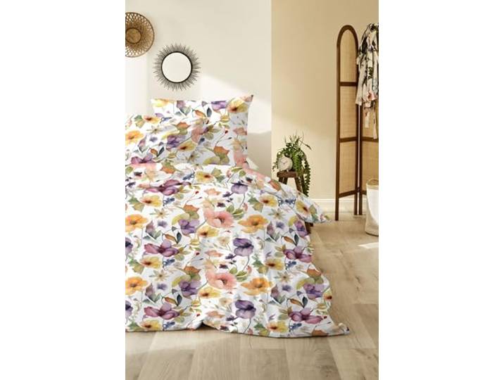 Primera Mako-Satin Bettwäsche 155x220 Blütenmeer gelb lachs lila 243229-16