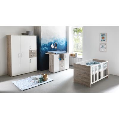 Babyzimmer-Komplettset ARTHUR BERNDT "Bente", Baby, Gr. Kinderbett, Schrank & Wickelkommode Flachgitter, B/H: 70cm x 140cm, Kinderbett, Schrank & Wickelkommode Flachgitter, weiß (weiß, eiche sand nb), Holzwerkstoff, Massivholz,...