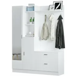 Dmora Eingangsmöbel Dmasiell, Moderner Eingang, Wandgarderobe, Multifunktions-Aufbewahrungskonsole, 140x37h182 cm, Weiß