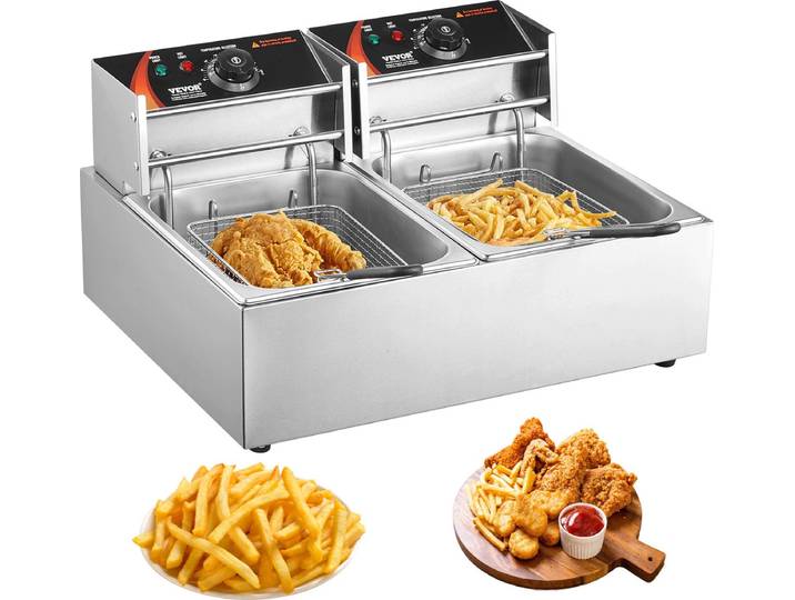 VEVOR 12x2l CommerciëLe Elektrische Friteuse RVS 1500w+1500w Afneembaar