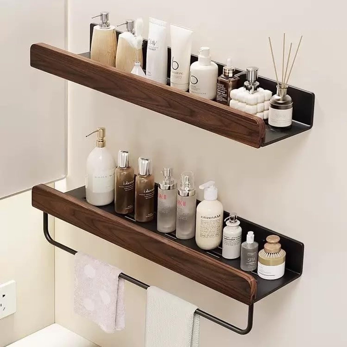 Merkloze wandplank voor badkamer, recht en wandmontage