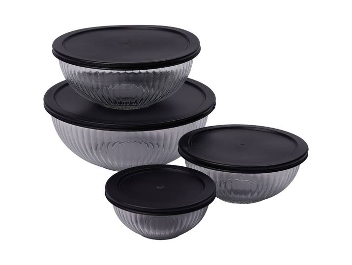 Schüssel-Set Remi transparent / schwarz Glas / Kunststoff D 26.6 cm 4-teilig - Schüssel-Set