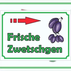 HB-Druck Frische Zwetschgen mit Pfeil nach rechts Aufkleber A2 (420x594mm)