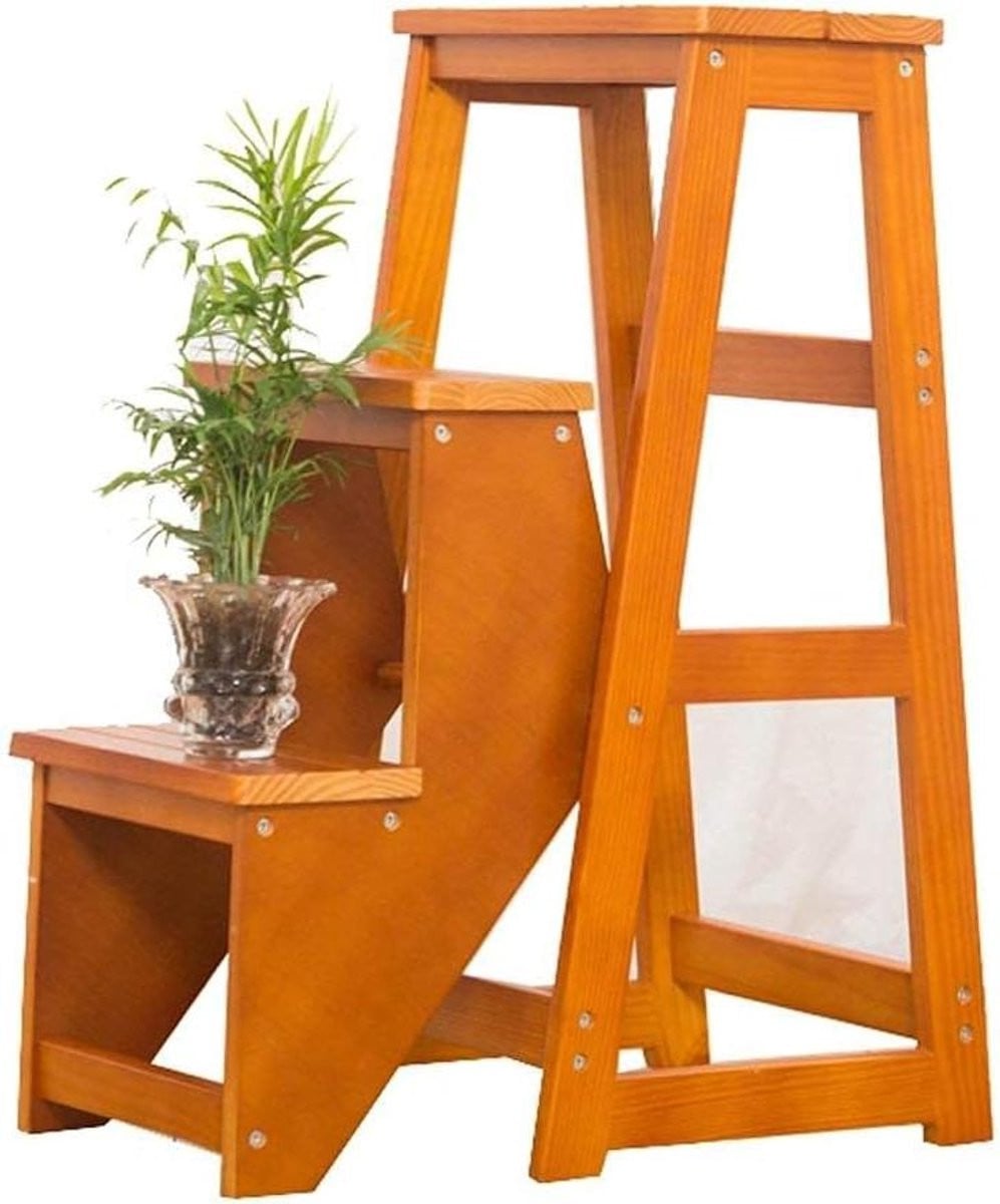 Opvouwbare houten ladderkruk met 3 treden - Groen