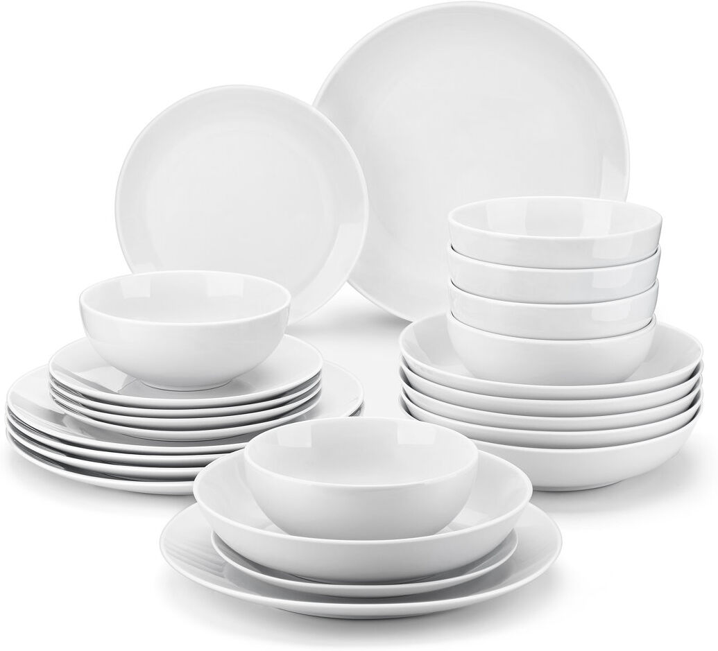 MALACASA 24 Piece Porcelain China Dinnerware Set - Service for 6 White 24
