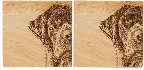 Selbrae House Just Slate Company Set of 2 Labrador Oak Coasters