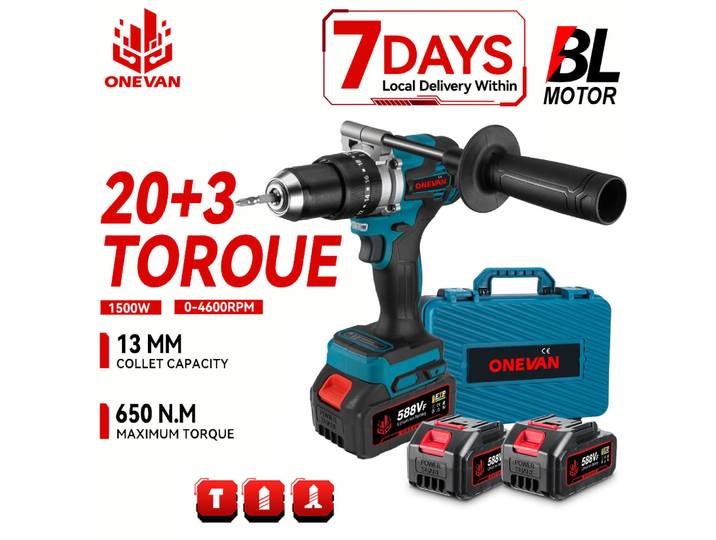 ONEVAN – perceuse à percussion électrique sans balais 1500W, 650nm, tournevis sans fil, plaques, outil de travail du bois du sol pour broche de batterie Makita