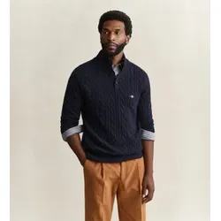 Gant für Herren. 8050325 Zopfmuster-Pullover mit halber Knopfleiste in Marineblau (L), Lässig, Wolle