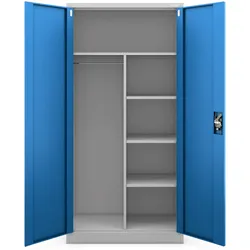 Jan Nowak Mehrzweckschrank Metall abschließbar DAWID Metallschrank | Schließfachschrank Putzmittelschrank Besenschrank Vorratsschrank, 185x90x45cm Grau-Blau