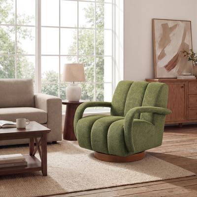 ART LEON Art Lron Upholstered Swivel Accent Armchair with Solid Wood Round Base