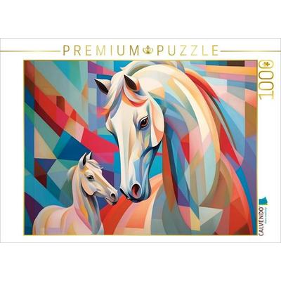 CALVENDO Puzzle Wunderschöne weiße Stute mit Fohlen - Pferde | 1000 Teile Lege-Größe 64x48cm Foto-Puzzle für glückliche Stunden