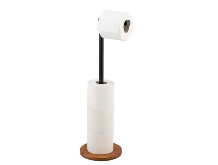 WENKO Stand Toilettenpapierhalter 2-in-1 mit Bodenplatte aus Bambus Aufbewahrung für bis zu 4 Toilettenpapierrollen, schwarz, Mod. Serro