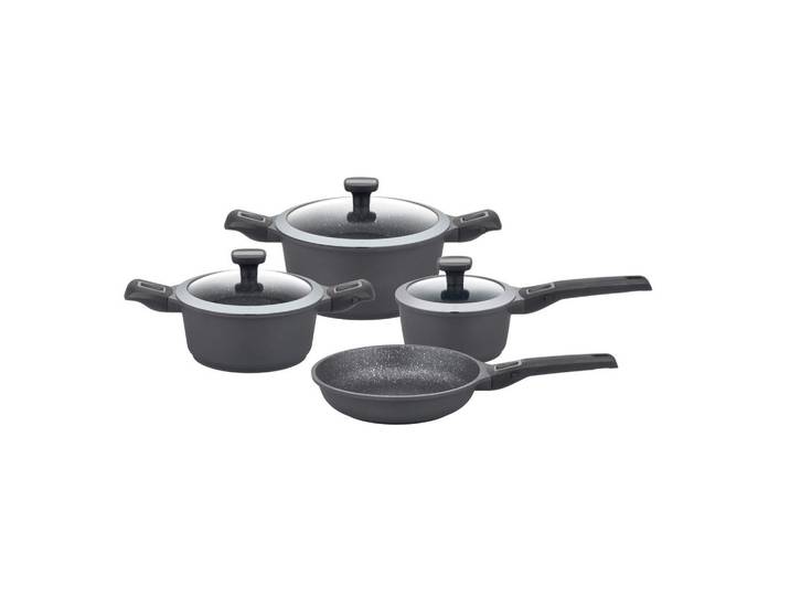 GSW Kochtopfset Easy Click, Schwarz, Metall, 4-teilig, 16 cm, 1,4 L, backofengeeignet, hitzebeständige Griffe, rostfrei, abnehmbare hitzebeständig, leichte Reinigung,mit Dampfablass, mit Silikonring, backofengeeignet, Kochen, Töpfe, Topfsets