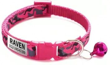 Inspired Finds CamoGuard Personalized Pet Collar With Custom Name ID Tag & Bell hot Pink