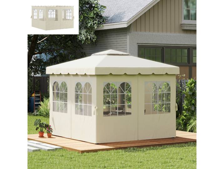 Outsunny Parois Pavillon 4 Panneaux 3x4m Blanc Crème