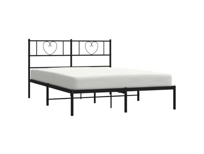 KTHLBRH Bettgestell mit Kopfteil aus Metall, schwarz, 150 x 200 cm Pulverbeschichteter Stahl, Latten inklusive, Abstand unter 30 cm, Rückenunterstützung