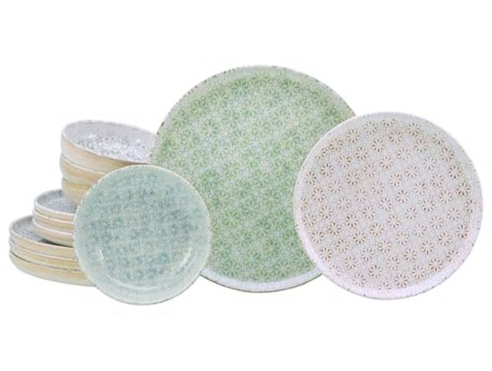 CreaTable\, 24089 Série Uno Emiliana Mix Lot de 12 assiettes en grès pour 4 personnes Passe au lave-vaisselle et au micro-ondes Fabriqué au Portugal