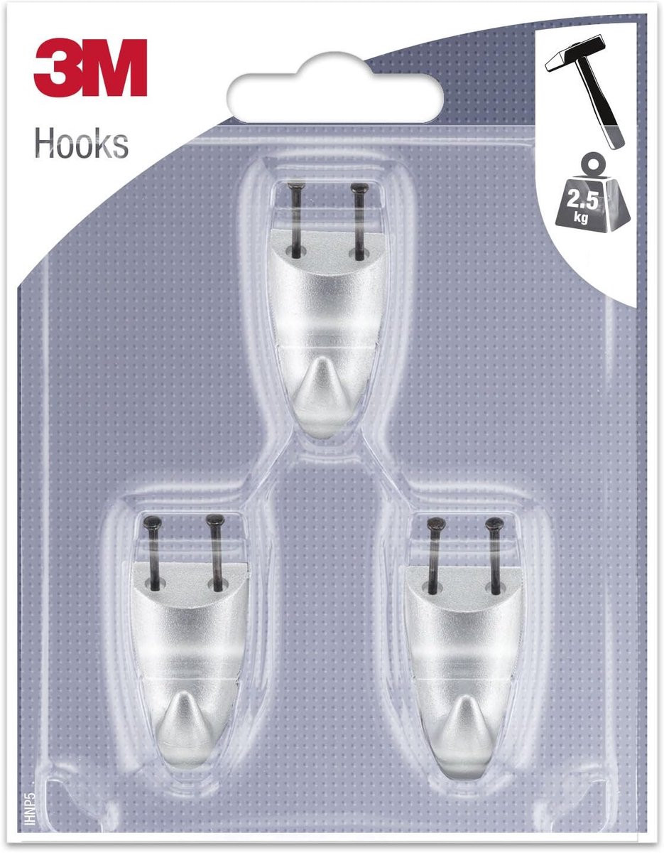 Set van 3 grijze kleine haken met bevestigingsnagels